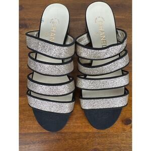 Chanel 2018 Gold Glitter Sandal Mules Sz.37 NWOT